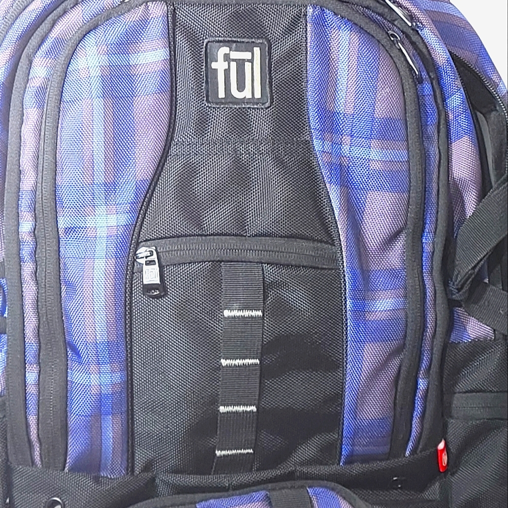 Ful Black & Blue Laptop Travel Backpack w/Air Flow Panel Many Pockets CLEAN! EUC